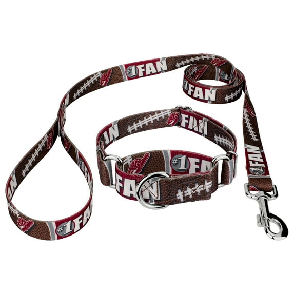 Country Brook Petz® Crimson and White Football Fan Martingale Dog Collar and Leash Limited Edition, Small