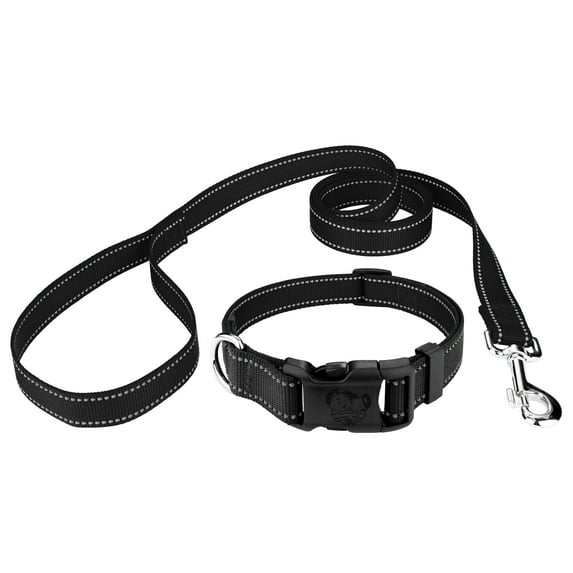 Country Brook Petz - Deluxe Black Reflective Nylon Dog Collar & Leash - Small
