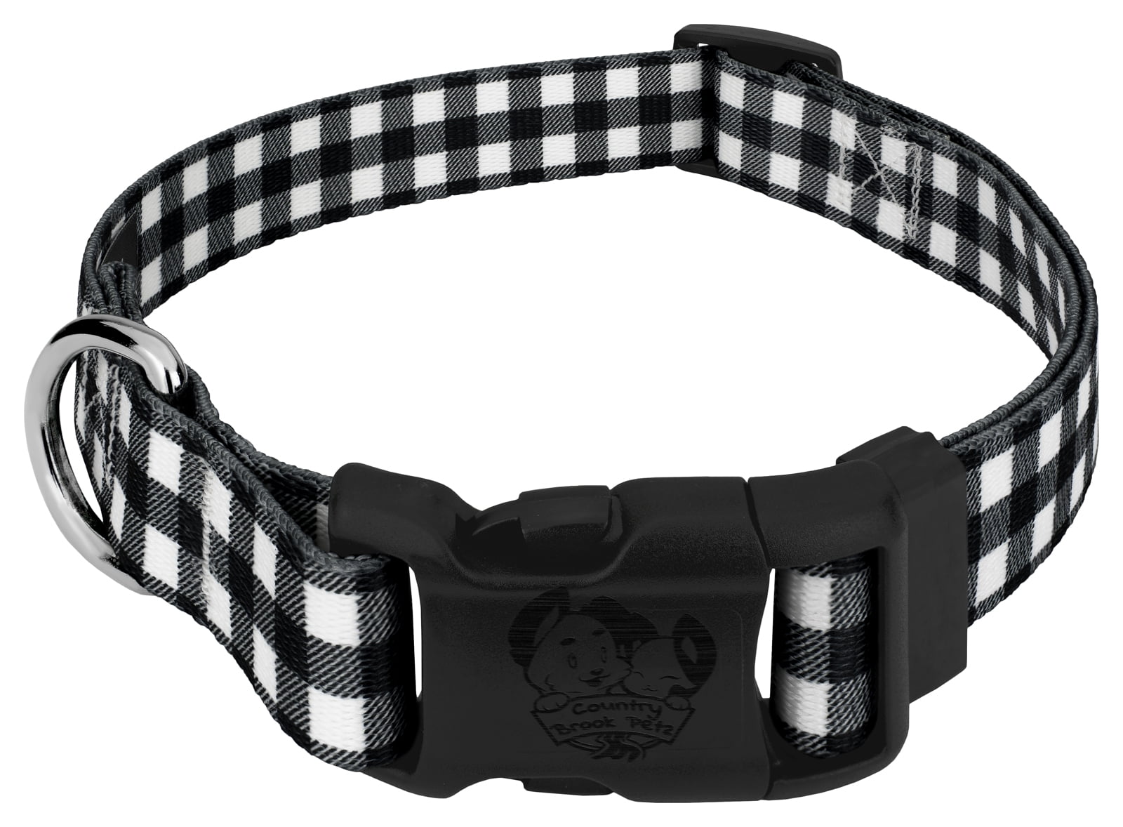 Country Brook Petz® Deluxe Black & White Buffalo Plaid Dog Collar