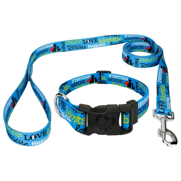 Country Brook Petz® Deluxe Blue Loveable Rescue Dog Collar and Leash, 2XS