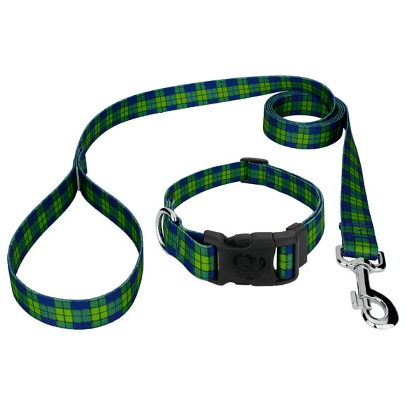 Country Brook Petz® Deluxe Blue and Green Plaid Dog Collar and Leash, Mini