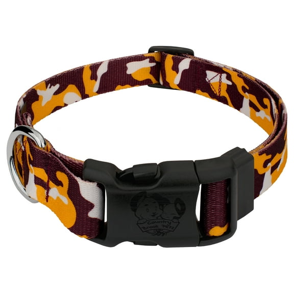Country Brook Petz® Deluxe Burgundy and Gold Camo Dog Collar - Made in the U.S.A, Mini