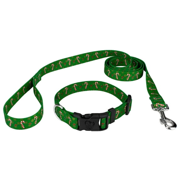 Country Brook Petz® Candy Cane Christmas Everyday Dog Collar and Leash, Small