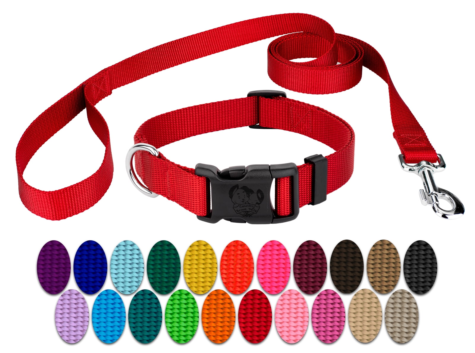 Country Brook Petz® Bright Red Everyday Nylon Dog Collar and Leash, Small