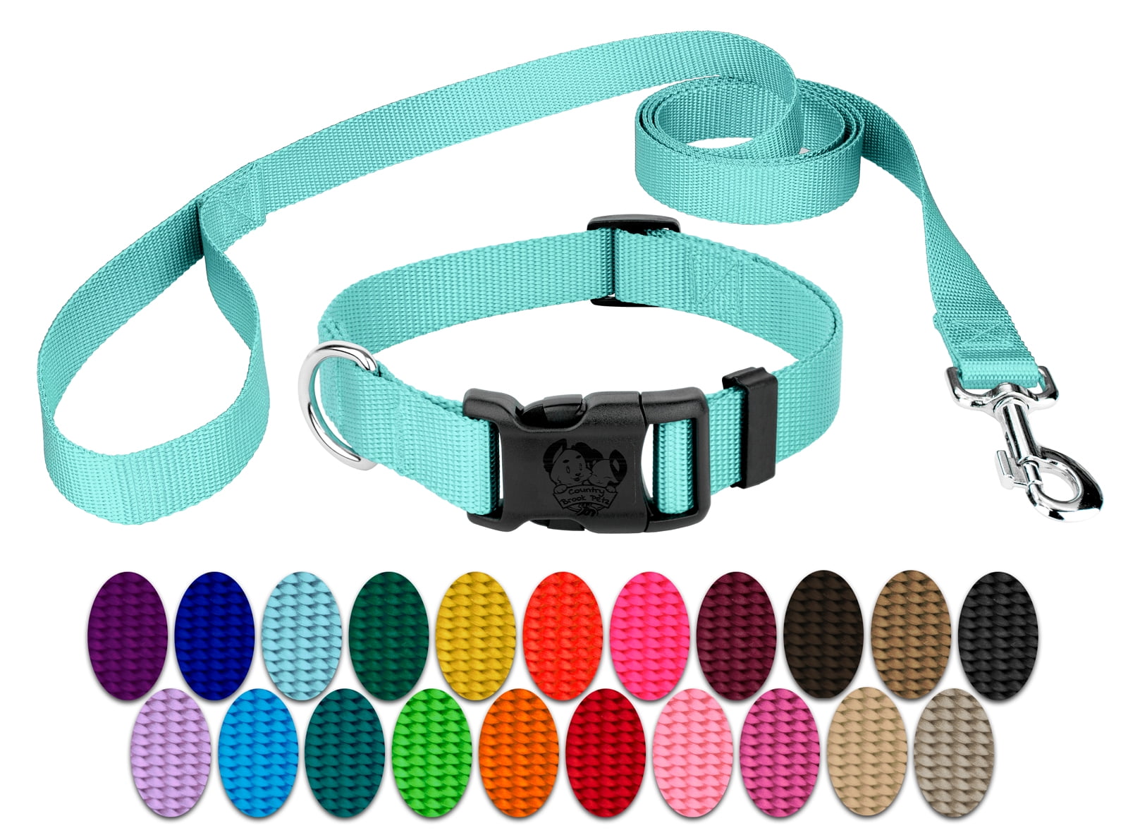 Country Brook Petz® Light Cyan Everyday Nylon Dog Collar and Leash, Medium