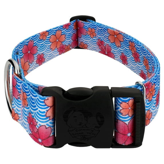 Country Brook Petz - Deluxe Pink April Blossoms Dog Collar - Spring Collection with 6 Springtime Designs (1 1/2 Inch, Ex