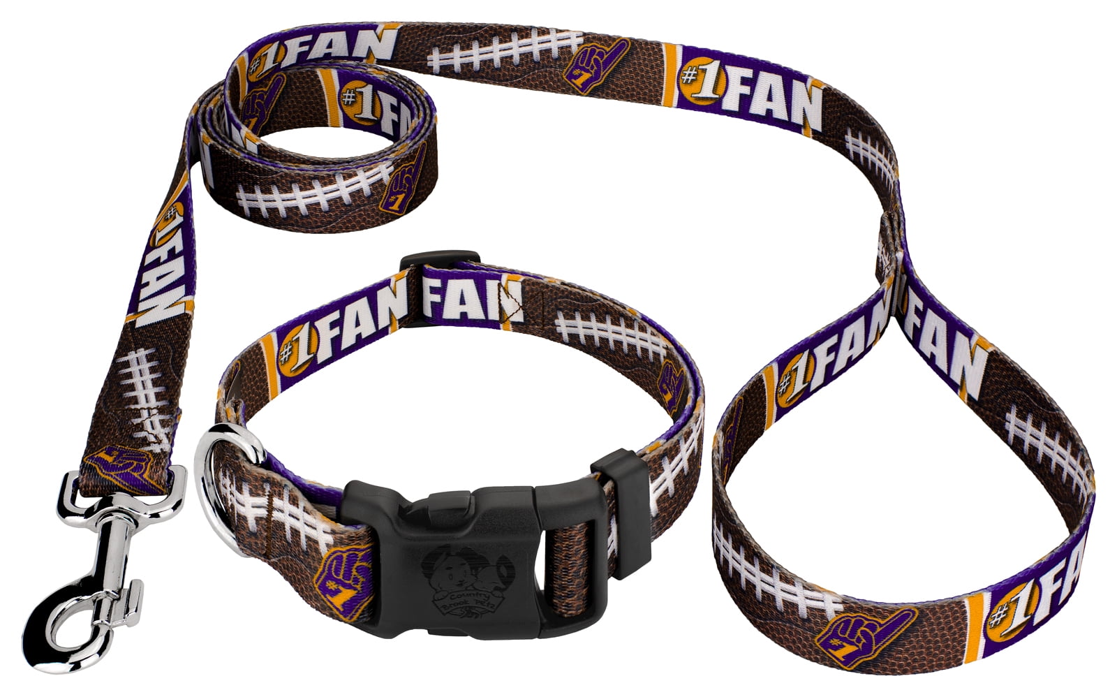 Country Brook Petz® Purple and Gold Football Fan Everyday Dog Collar and Leash Limited Edition, Small