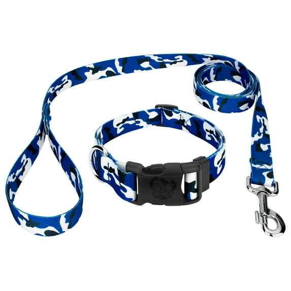 Country Brook Petz® Royal Blue and White Camo Everyday Dog Collar and Leash Limited Edition, Extra Large