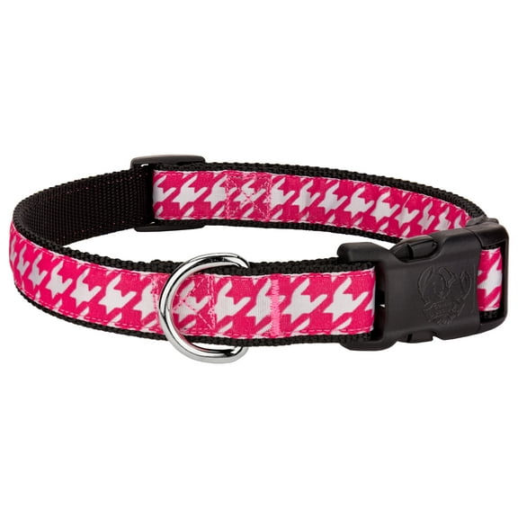 Country Brook Design® Deluxe Shock Pink Houndstooth on Black Ribbon Dog Collar, Large