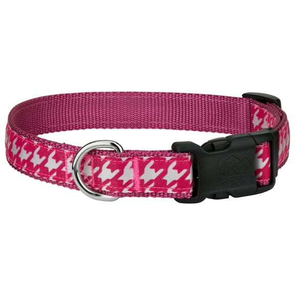 Country Brook Design® Deluxe Shock Pink Houndstooth on Rose Ribbon Dog Collar, Medium