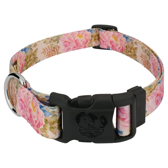 Country Brook Petz® Deluxe Watercolor Peonies Dog Collar - Made in the U.S.A, Large