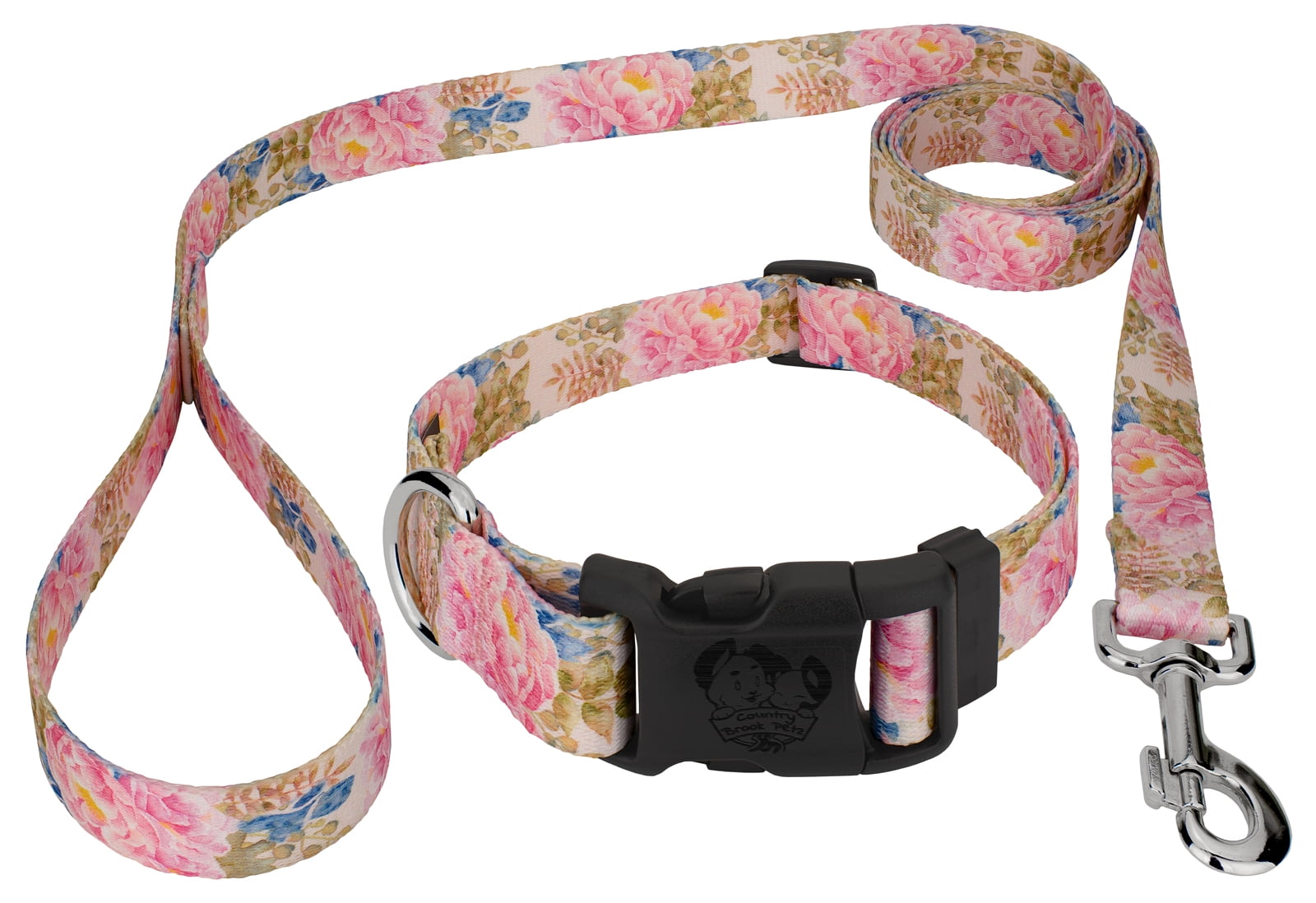 Country Brook Petz® Watercolor Peonies Everyday Dog Collar and Leash, Small