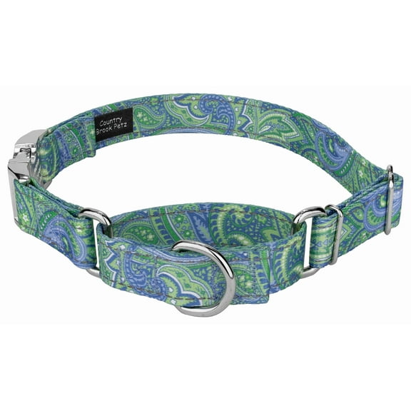 Country Brook Petz® Green Paisley Reflective Martingale Dog Collar With Premium Buckle, Extra Large