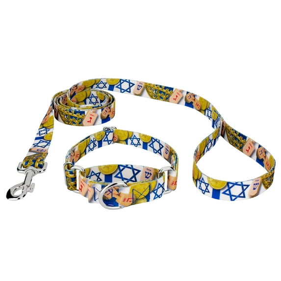Country Brook Petz® Happy Hanukkah Martingale Dog Collar and Leash Limited Edition, Small