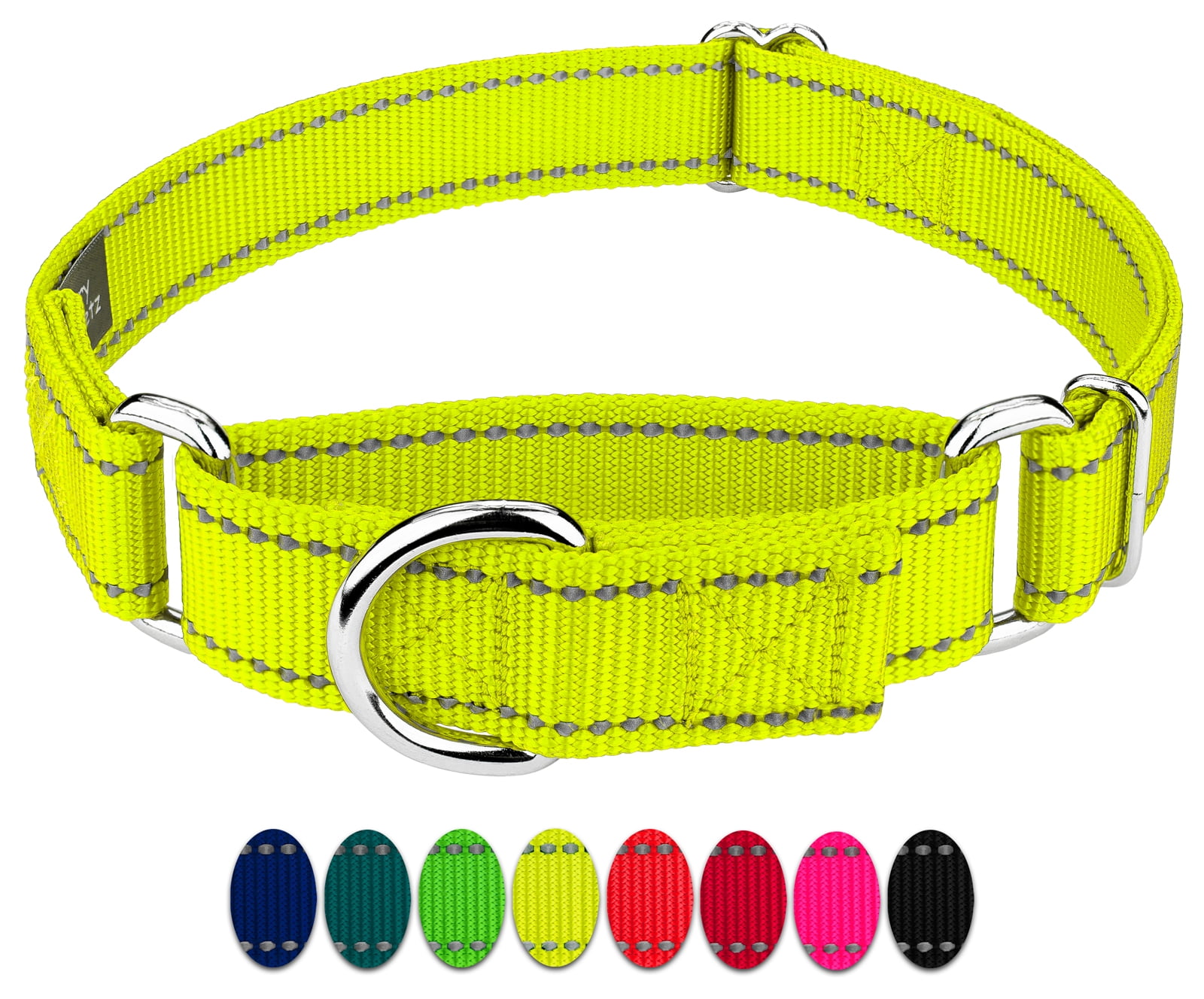 Country Brook Petz Vibrant 8 Color Selection Reflective Nylon Martingale Dog Collar