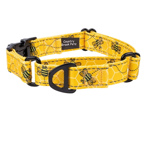 Country Brook Petz® Kindred Reflective Martingale Dog Collar with Metal Buckle, Busy Bee, Extra Large