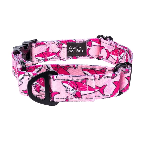 Country Brook Petz® Kindred Reflective Martingale Dog Collar with Metal Buckle, Pink Sharks, Small