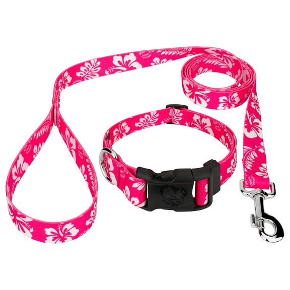 Country Brook Petz® Pink Hawaiian Deluxe Dog Collar and Leash, Small