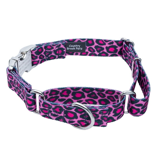 Country Brook Petz® Pink Leopard Print Martingale Dog Collar with Premium Buckle, Medium