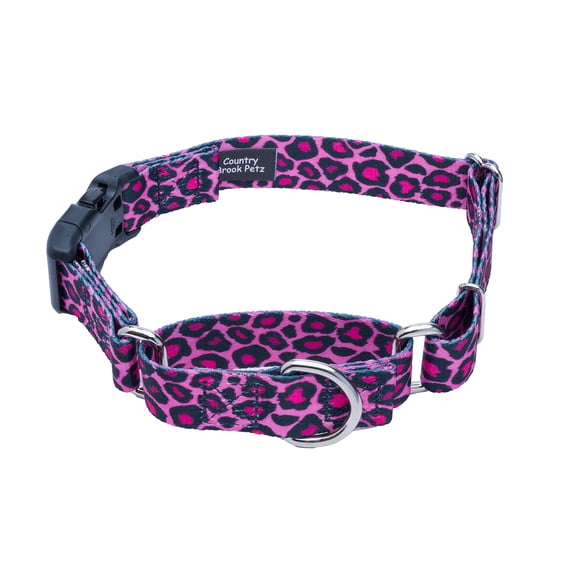 Country Brook Petz® Pink Leopard Print Martingale with Plastic Buckle, Small