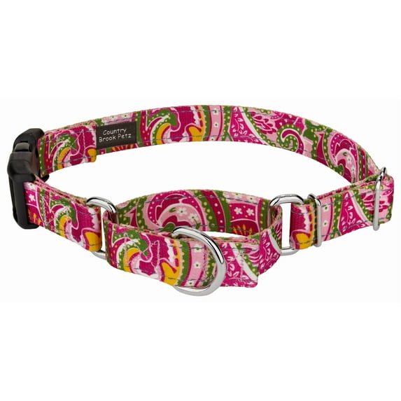 Country Brook Petz® Pink Paisley Reflective Martingale Dog Collar With Plastic Buckle, Large