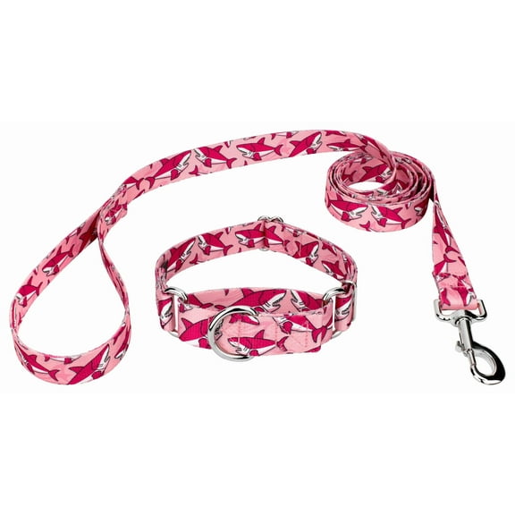 Country Brook Petz® Pink Sharks Martingale Dog Collar and Leash, Large