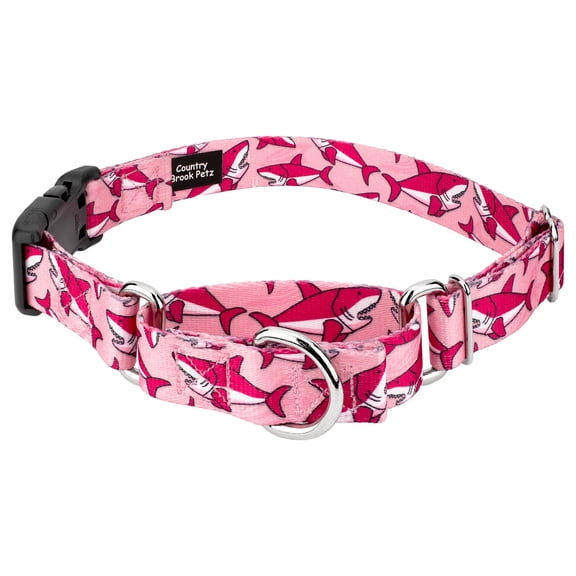 Country Brook Petz® Pink Sharks Martingale Dog Collar with Plastic Buckle, Large