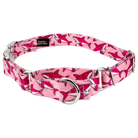 Country Brook Petz® Pink Sharks Martingale Dog Collar with Premium Buckle, Extra Small