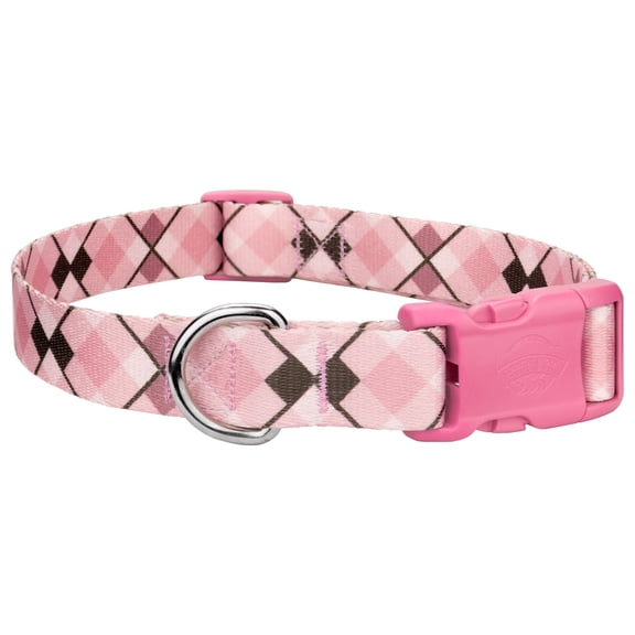 Country Brook Petz® Pink and Brown Argyle Deluxe Dog Collar with Pink Buckle, Medium