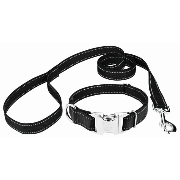 Country Brook Petz® Premium Black Reflective Nylon Dog Collar & Leash - Large