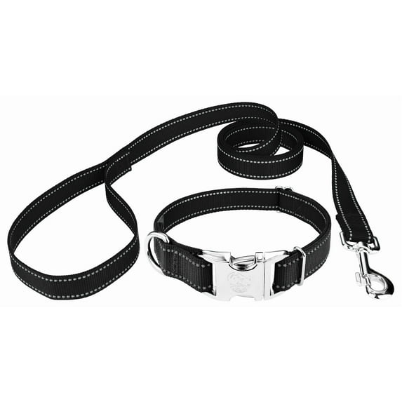 Country Brook Petz® Premium Black Reflective Nylon Dog Collar & Leash - Small