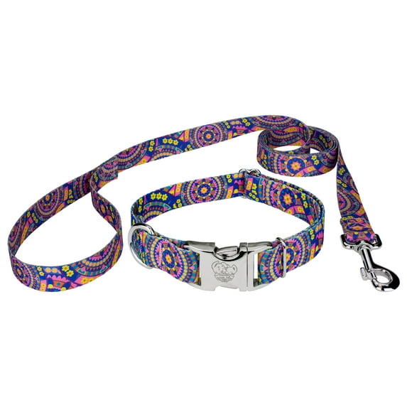 Country Brook Petz® Premium Blue Boho Mandala Dog Collar and Leash, Medium