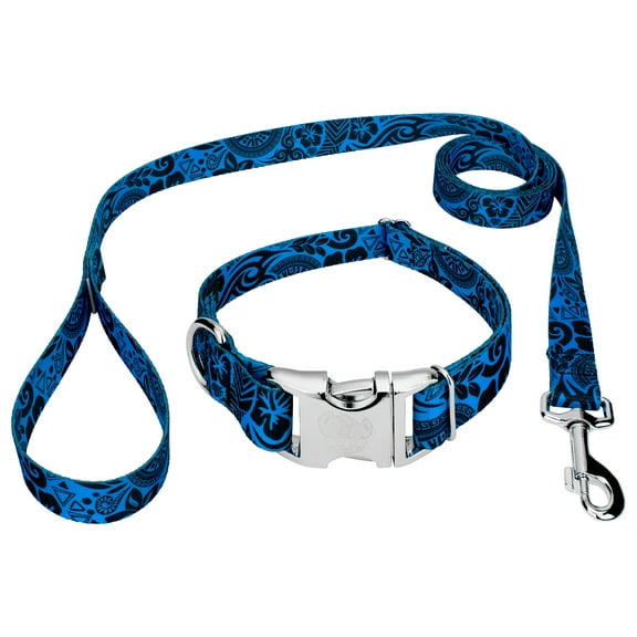 Country Brook Petz® Premium Blue Polynesian Dog Collar and Leash, Small