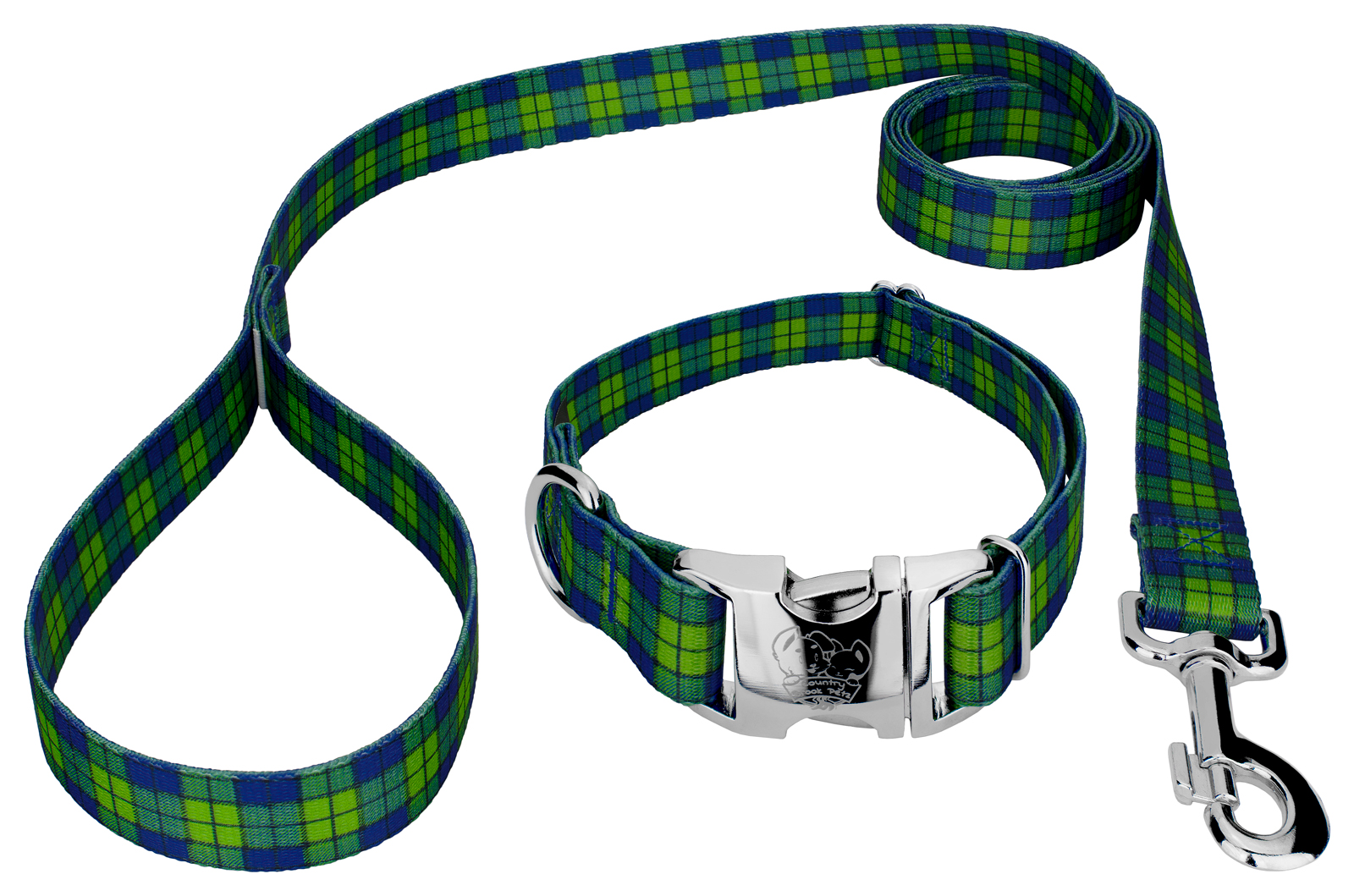 Country Brook Petz® Premium Blue and Green Plaid Dog Collar and Leash, Extra Large - image 1 of 6