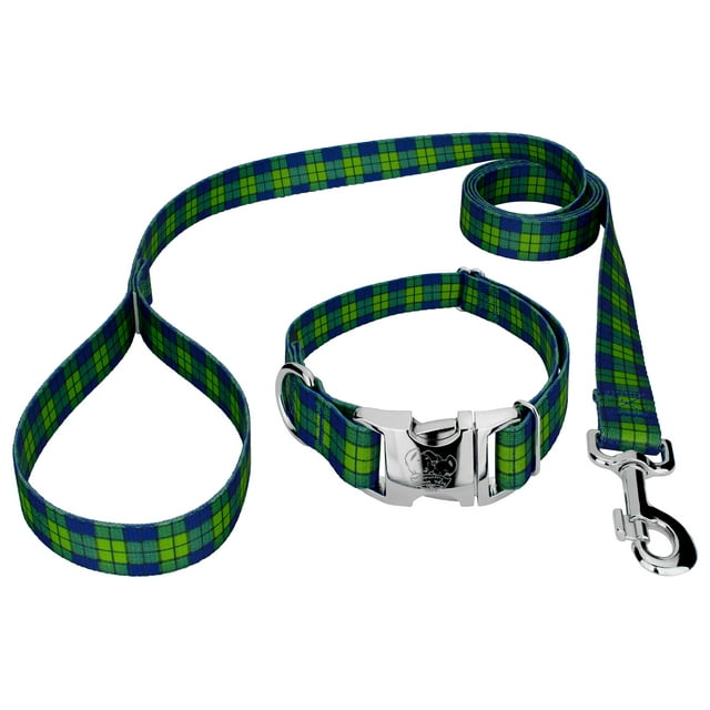 Country Brook Petz® Premium Blue and Green Plaid Dog Collar and Leash, Extra Large