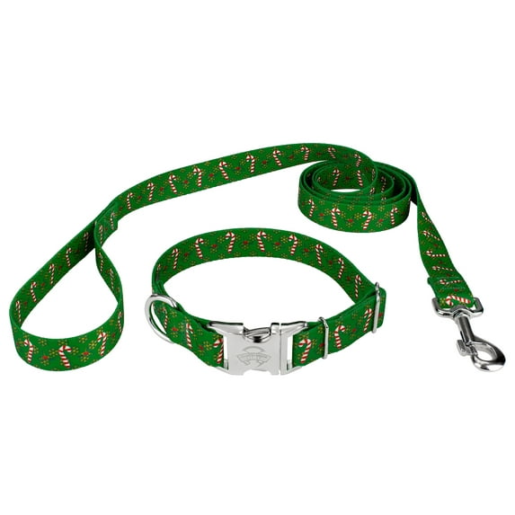 Country Brook Petz® Premium Candy Cane Christmas Dog Collar and Leash, Medium