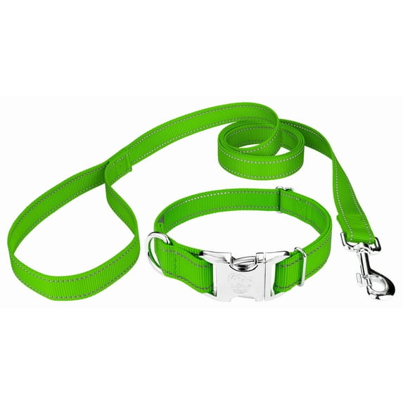 Country Brook Petz® Premium Hot Green Reflective Nylon Dog Collar & Leash - Small
