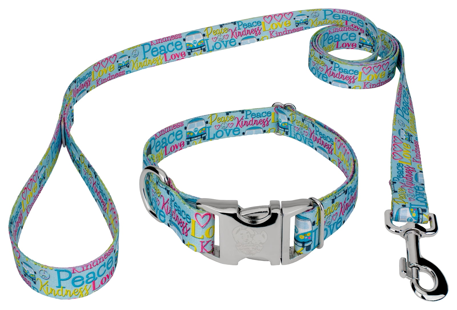 Country Brook Petz® Premium Love and Peace Dog Collar and Leash, Large