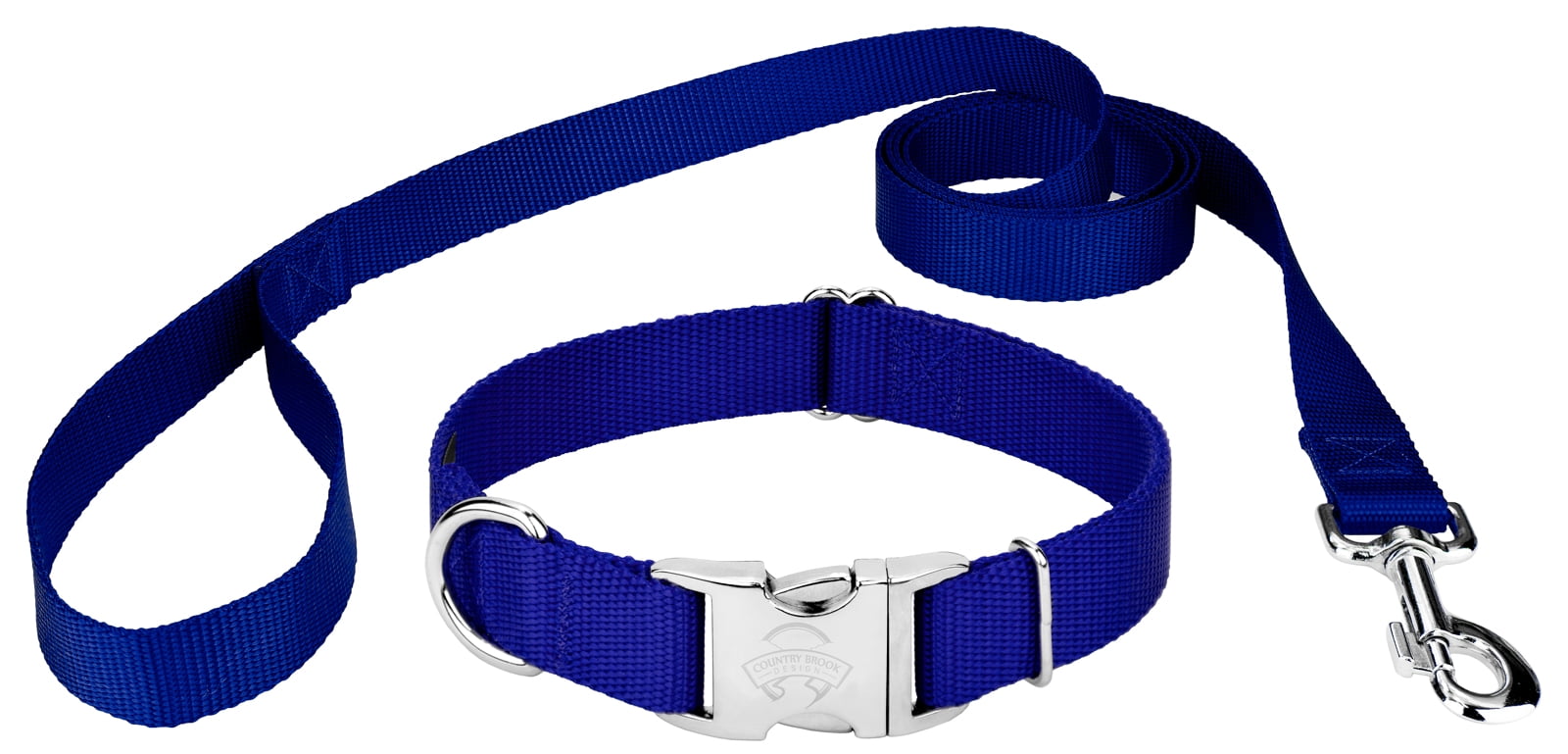 Country Brook Petz® Premium Nylon Dog Collar & Leash - Bright Royal Blue, Large