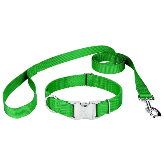 Country Brook Petz® Premium Nylon Dog Collar and Leash - Hot Lime Green, Large