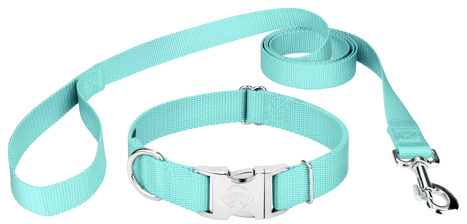 Country Brook Petz® Premium Nylon Dog Collar and Leash - Light Cyan, Medium