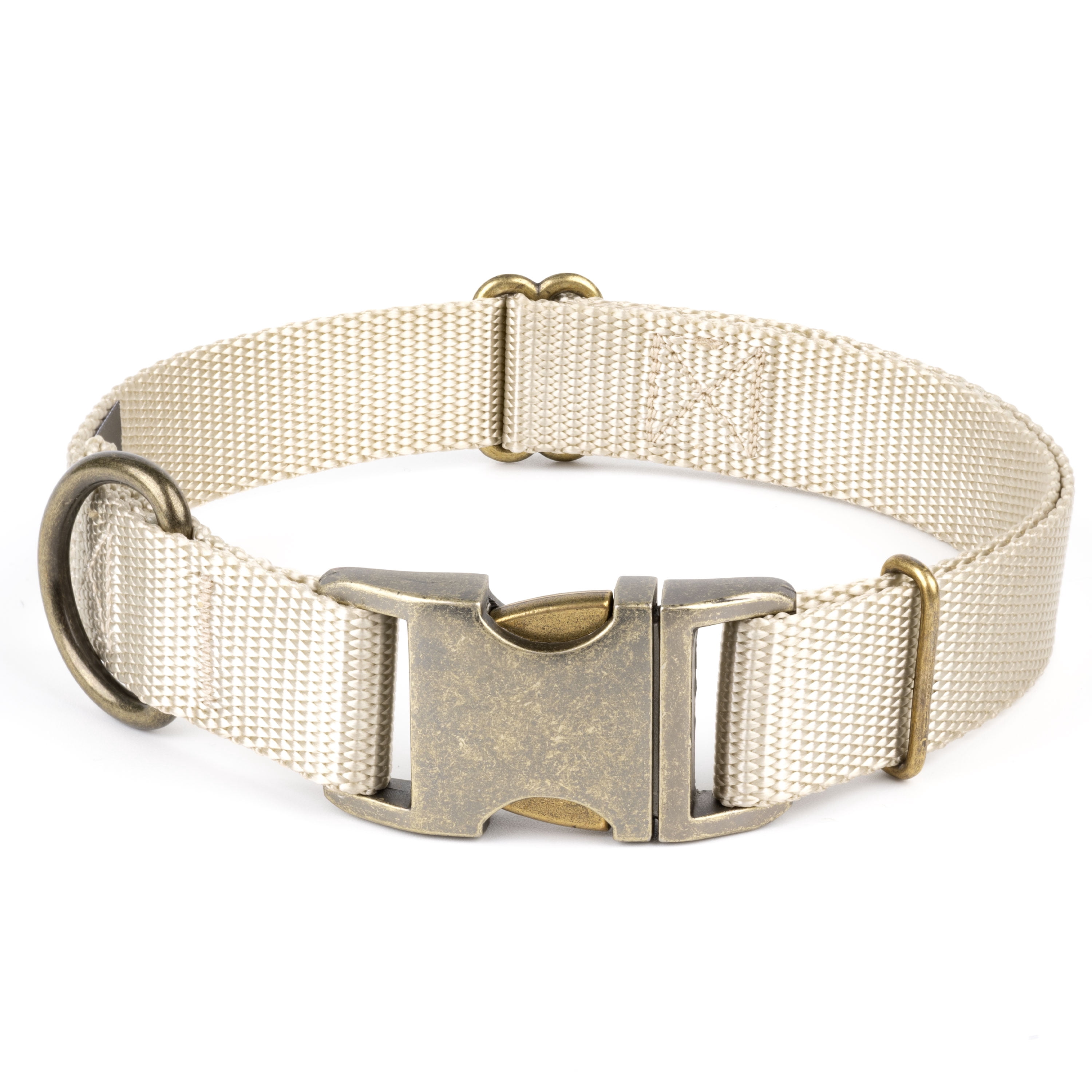 Country Brook Petz® Premium Nylon Dog Collar with Metal Buckle for Small Medium Large Breeds (Large, 1 Inch, Almond)