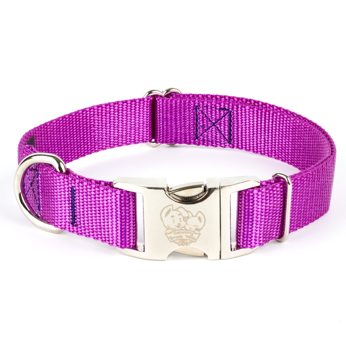 Country Brook Petz® Premium Nylon Dog Collar with Metal Buckle for Small Medium Large Breeds (Large, 1 Inch, Bright Purple)