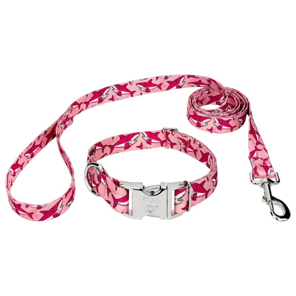 Country Brook Petz® Premium Pink Sharks Dog Collar and Leash, Small