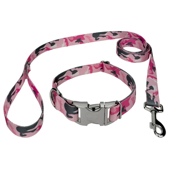 Country Brook Petz® Premium Pink and Grey Camo Dog Collar and Leash, Small