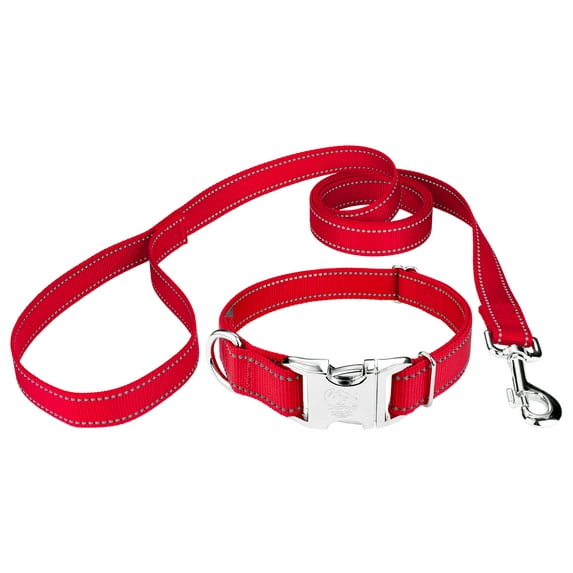 Country Brook Petz® Premium Red Reflective Nylon Dog Collar & Leash - Small