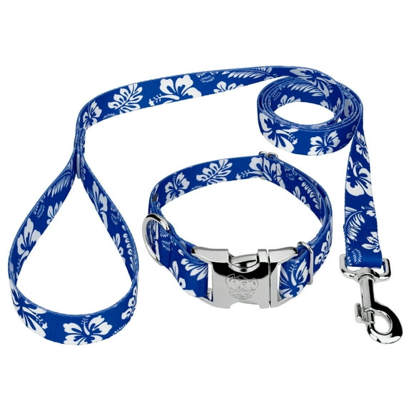 Country Brook Petz® Premium Royal Blue Hawaiian Dog Collar and Leash, Small