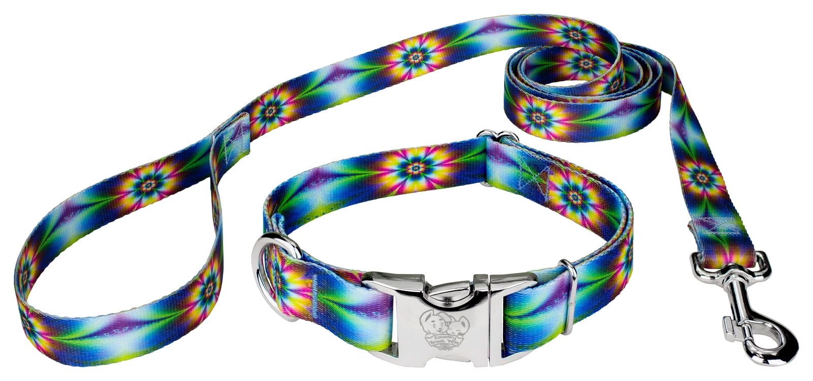 Country Brook Petz® Premium Tie Dye Flowers Dog Collar and Leash, Large