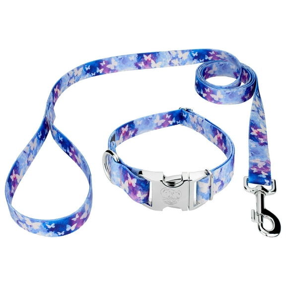 Country Brook Petz® Premium Watercolor Butterflies Dog Collar and Leash, Large