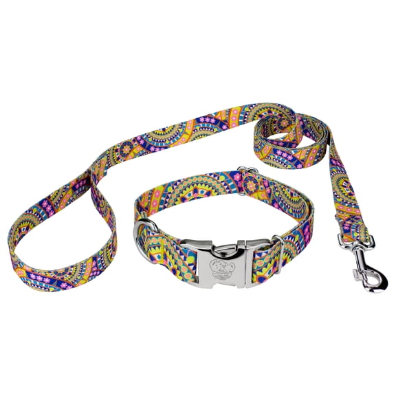 Country Brook Petz® Premium Yellow Boho Mandala Dog Collar and Leash, Extra Large